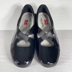 SAS Crissy Criss Cross Slip On Loafer Women's 9 M Black Patent Leather Straps